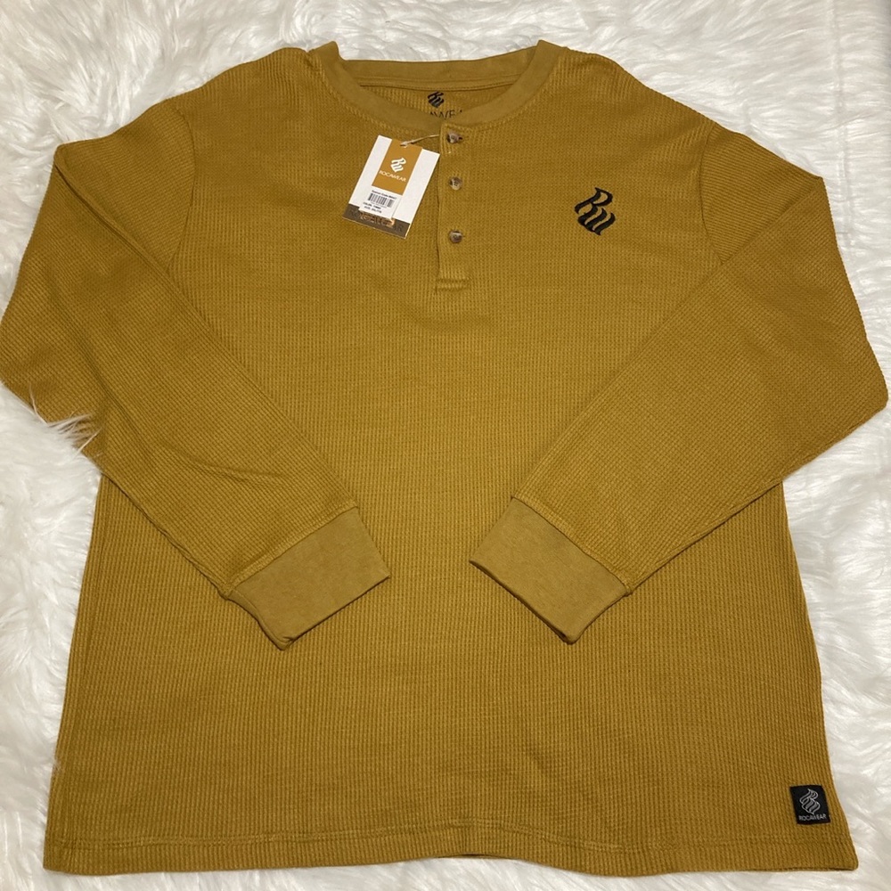 Rocawear Men’s Mustard Thermal Long Sleeves Henley Shirt